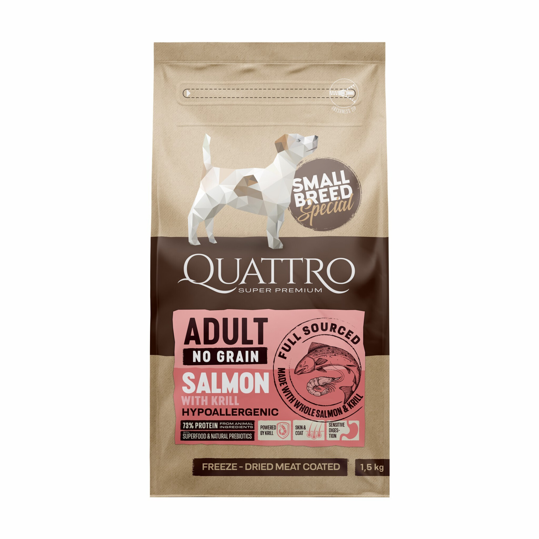 Kroketten für Hunde kleiner Rassen Lachs und Krill BUBU Pets Quatro Super Premium